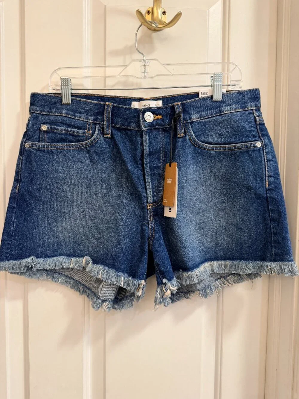 NWT Mango Organic Cotton Frayed Denim Shorts Size 10